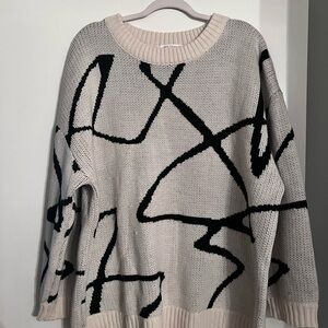 12th Tribe Cream and Black Abstract Sweater